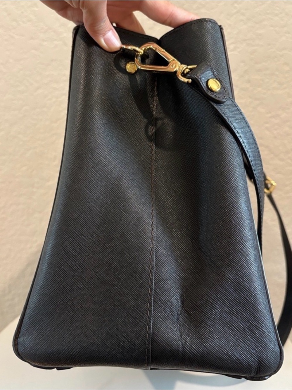 MCM Black Saffiano / Crosshatched Leather Double-Zip Structured Satchel Like New - Picture 5 of 14